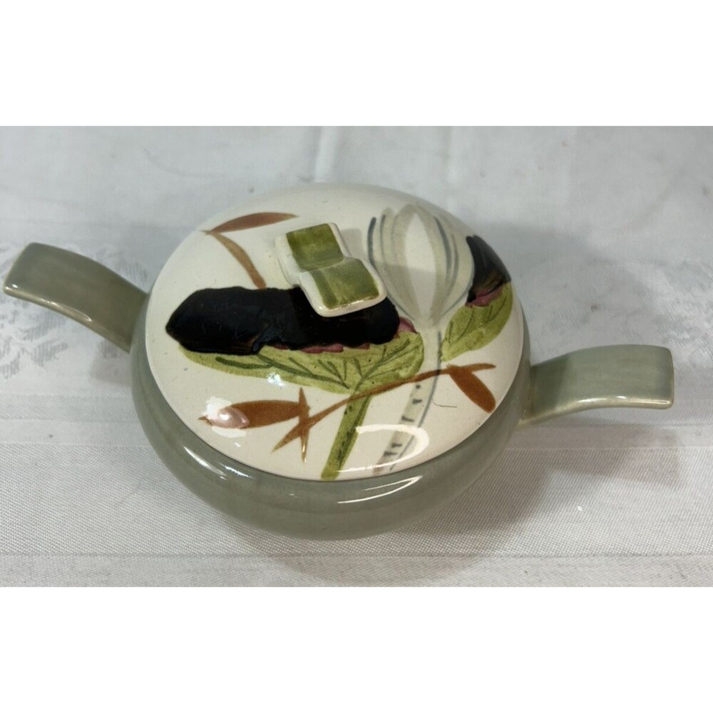 Vintage Red Wing Lotus Bronze Sugar Bowl w/Lid 1950s Hand Painted MCM USA Potter